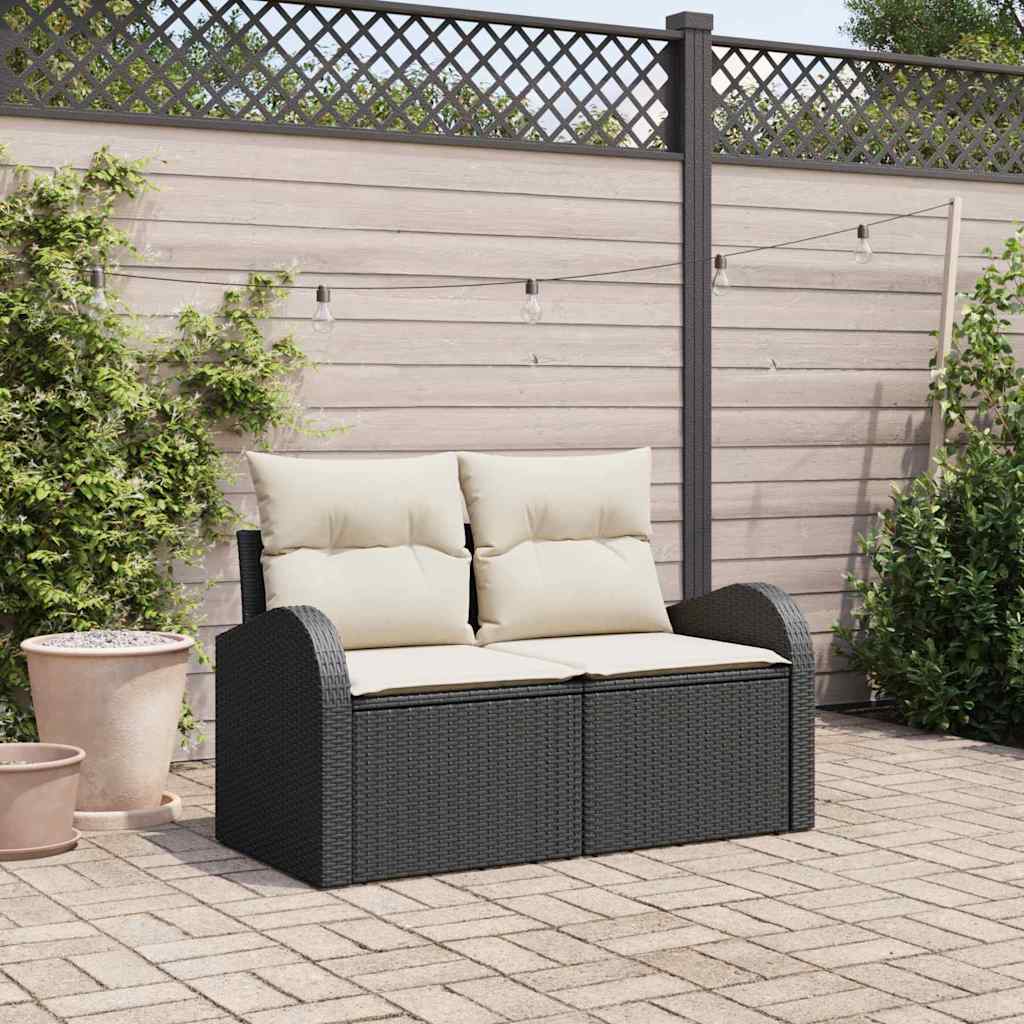 Garden Sofa with Cushion Black 124 x 62 x 69cm Poly Rattan